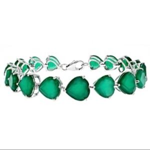 Genuine Green Onyx Sterling Silver Bracelet 42.35ctw, Heart Shaped JTV 8‎ in New